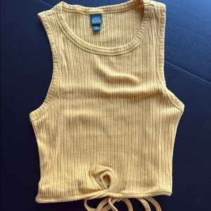 Wild Fable Yellow Ribbed Tie Front Crop Tank Top